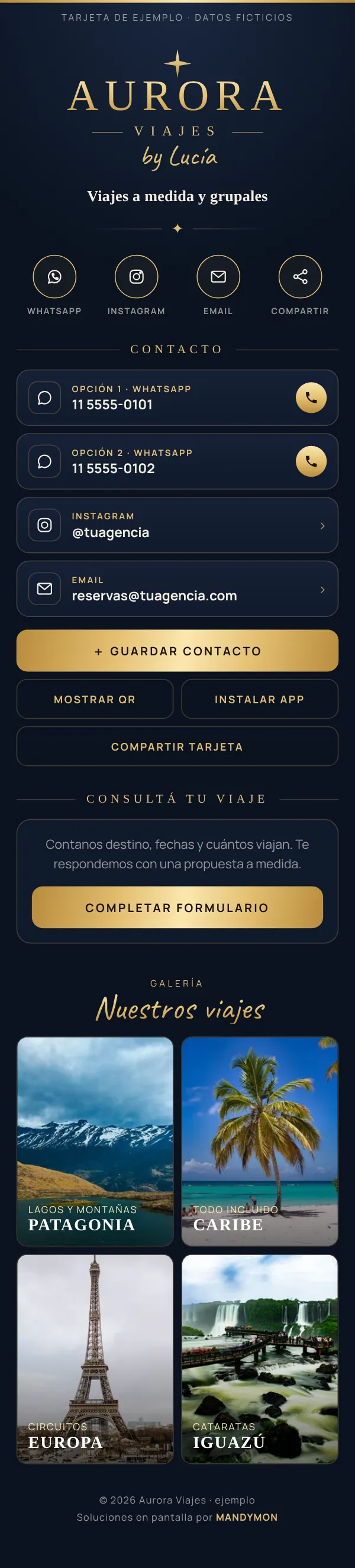 Tarjeta de ejemplo de Aurora Viajes